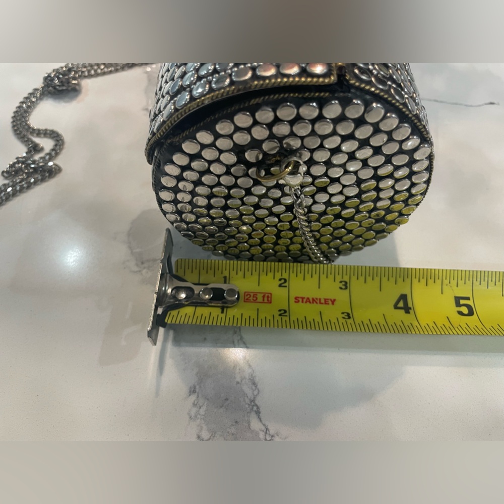 Unique Antik Kraft Mother of Pearl Cylinder Tube Floral Clutch Purse - Picture 9 of 10